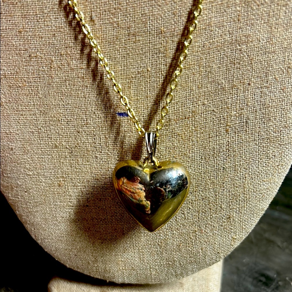 Gold plated puffy Heart‎ Pendant Necklace